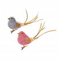 Christmas Tree Decor Herringbone Fabric Bird, Set of 2, in Red, Grey C...