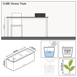 LECHUZA CUBE Glossy Triple Trough Poly Resin Self-watering Planter