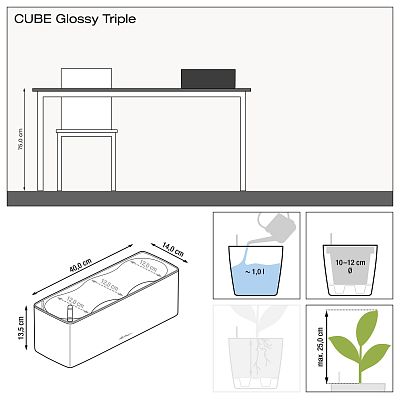 LECHUZA CUBE Glossy Triple Trough Poly Resin Self-watering Planter
