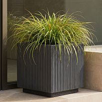 IDEALIST Lite Vertical Ribbed Black Square Outdoor Planter H37 L37 W37...