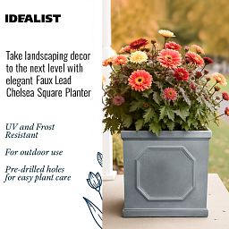 IDEALIST Lite Faux Lead Chelsea Box Square Light Concrete Planter