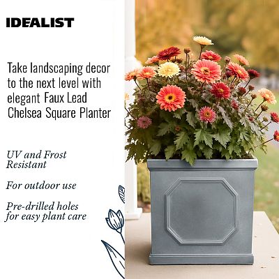 IDEALIST Lite Faux Lead Chelsea Box Square Light Concrete Planter