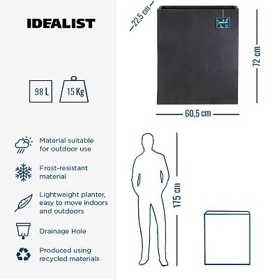 IDEALIST Lite Narrow Contemporary Light Concrete Trough Planter