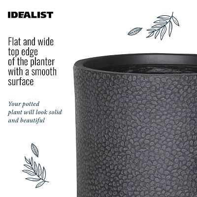 IDEALIST Lite Hammered Stone Cylinder Outdoor Planter
