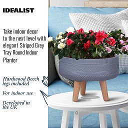 IDEALIST Lite Striped Tray Round Planter on Legs, Round Pot Plant Stand Indoor