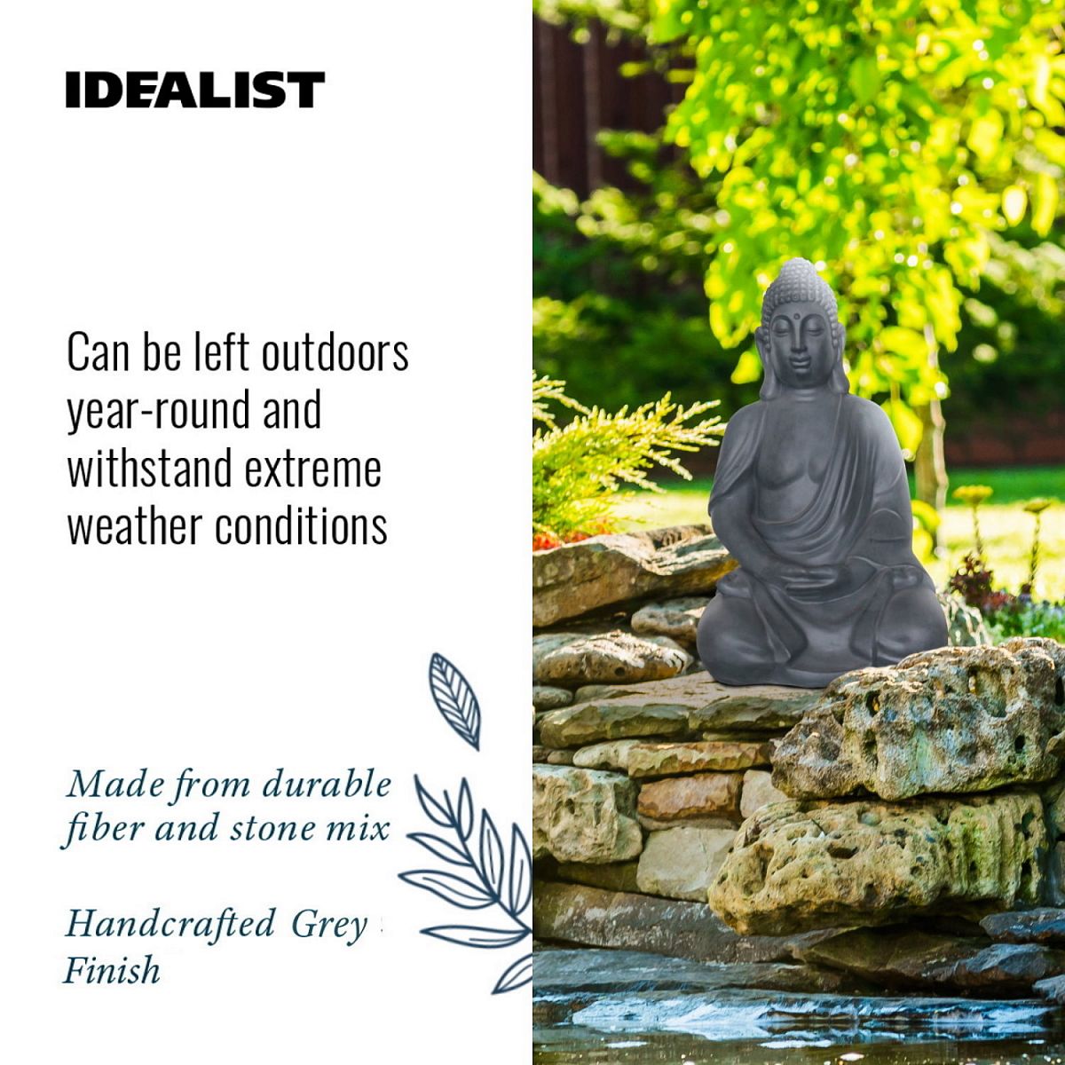 IDEALIST Lite Sitting in Meditation Buddha Grey Indoor and Outdoor Statue L35.5 W26.5 H50.5 cm