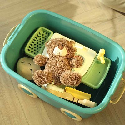 Stackable Plastic Kids Toy Storage Box with Lid and Wheels by Froppi