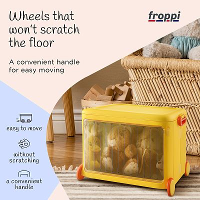 Froppi Stackable Plastic Kids Toy Storage Box with Lid, Transparent Door and Wheels