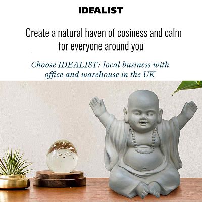 IDEALIST Lite Laughing Baby Monk Moss Washed Indoor and Outdoor Statue L35.5 W25.5 H31.5 cm