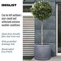 IDEALIST Lite Vertical Ribbed Vintage Style Barrel Round Planter