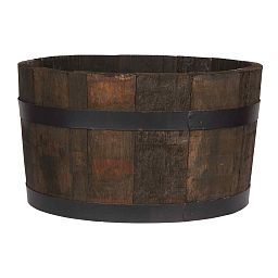 Rustic Upcycled Oak Wood Round Tub Half Barrel Outdoor Planter Made in UK by HORTICO