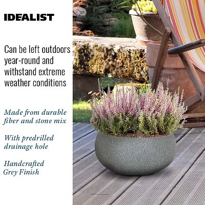 IDEALIST Lite Textured Concrete Effect Bowl Outdoor Planter