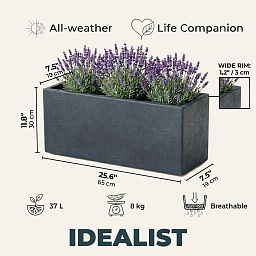 IDEALIST Lite Contemporary Light Concrete High Trough Planter Set