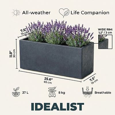 IDEALIST Lite Contemporary Light Concrete High Trough Planter Set