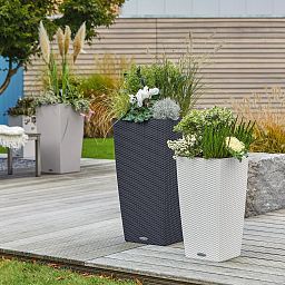 LECHUZA CUBICO Cottage Square Tall Poly Resin Self-watering Planter