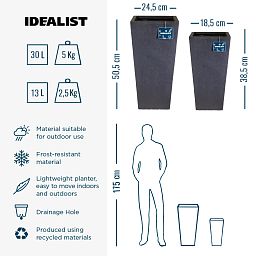 IDEALIST Lite Tall Tapered Contemporary Light Concrete Planter Set