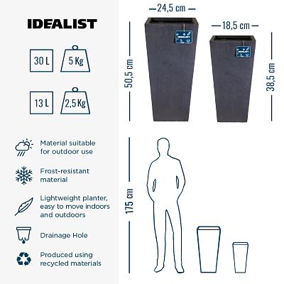 IDEALIST Lite Tall Tapered Contemporary Light Concrete Planter Set