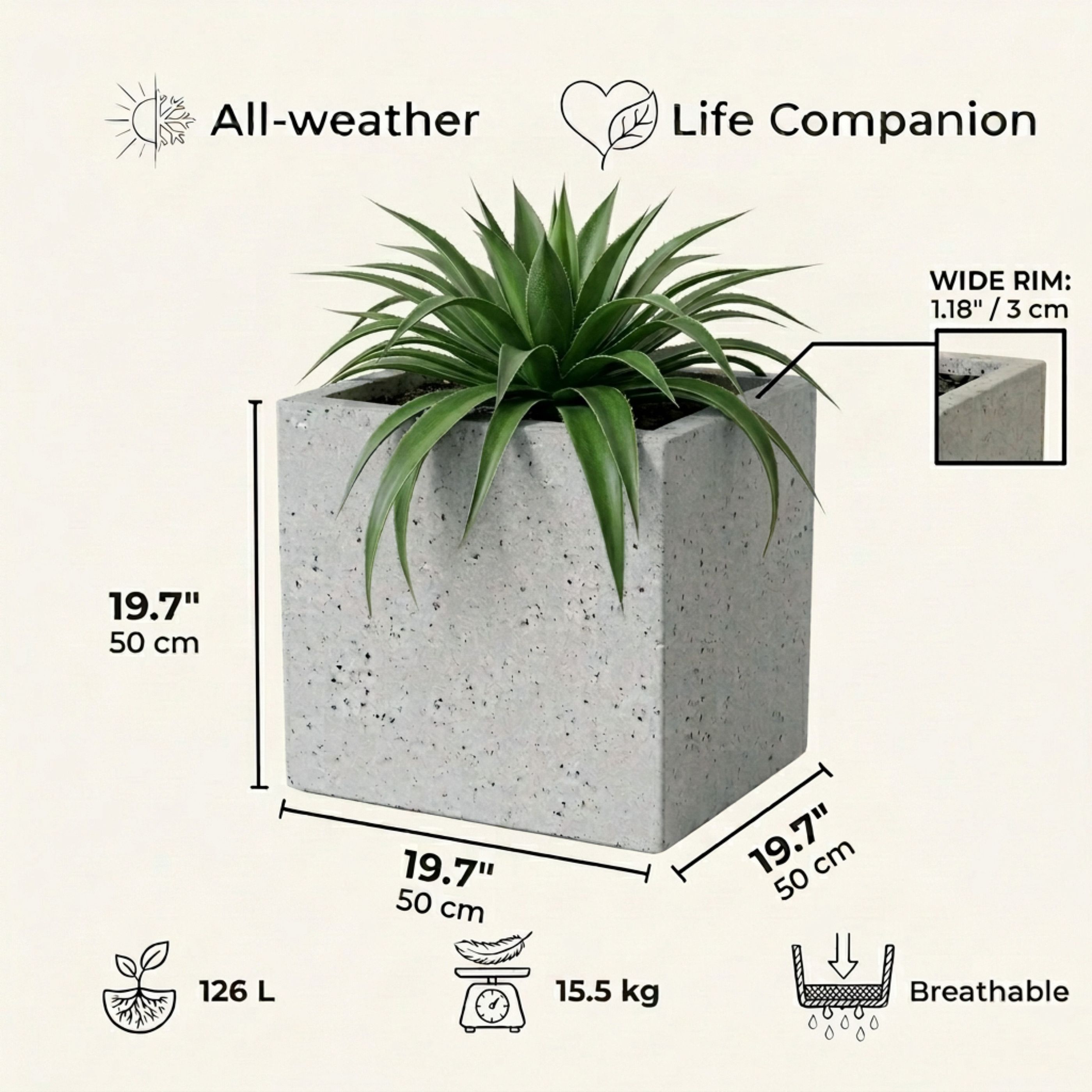 IDEALIST Lite Square Box Contemporary Marble Light Concrete Planter
