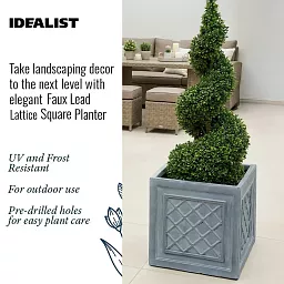 IDEALIST Lite Faux Lead Lattice Planter Light Concrete Square Box
