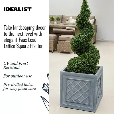 IDEALIST Lite Faux Lead Lattice Planter Light Concrete Square Box