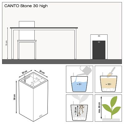 LECHUZA CANTO Stone High Square Tall Poly Resin Self-watering Planter