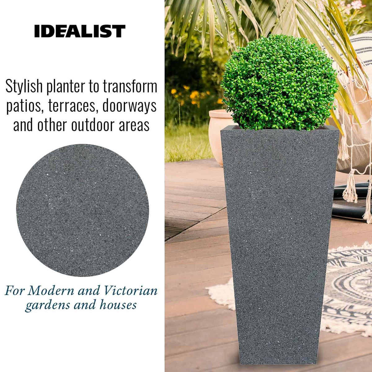 IDEALIST Lite Textured Concrete Effect Tall Tapered Outdoor Planter