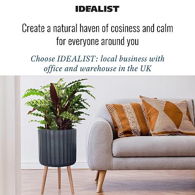 IDEALIST Lite Modern Ribbed Cylinder Planter on Legs, Round Pot Plant Stand Indoor