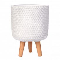 IDEALIST Lite Honeycomb Style White Cylinder Planter on Legs, Round Po...