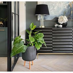 IDEALIST Lite Ribbed Cylinder Planter on Legs, Round Pot Plant Stand Indoor