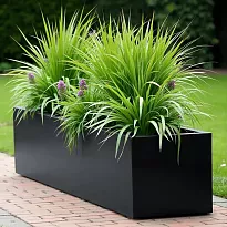 AXIS 150cm Large Trough, Black Grey Rectangular Fiberglass Planter for...