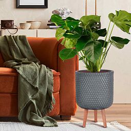 IDEALIST Lite Honeycomb Style Cylinder Planter on Legs, Round Pot Plant Stand Indoor
