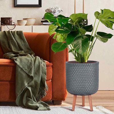 IDEALIST Lite Honeycomb Style Cylinder Planter on Legs, Round Pot Plant Stand Indoor