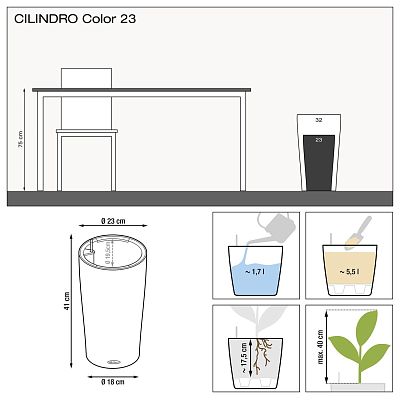 LECHUZA CILINDRO Color Round Tall Poly Resin Self-watering Planter