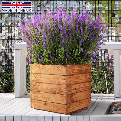 Rustic Scandinavian Redwood Square Outdoor Open Planter Made in UK by HORTICO
