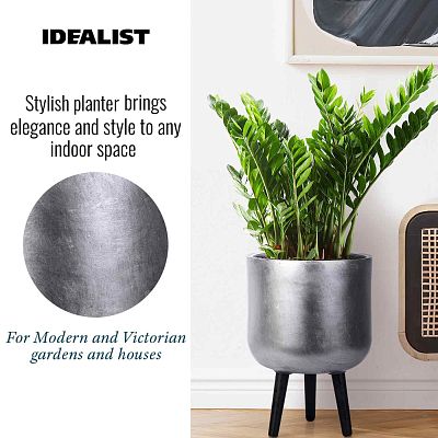 IDEALIST Lite Concrete Effect Round Planter on Legs, Round Pot Plant Stand Indoor