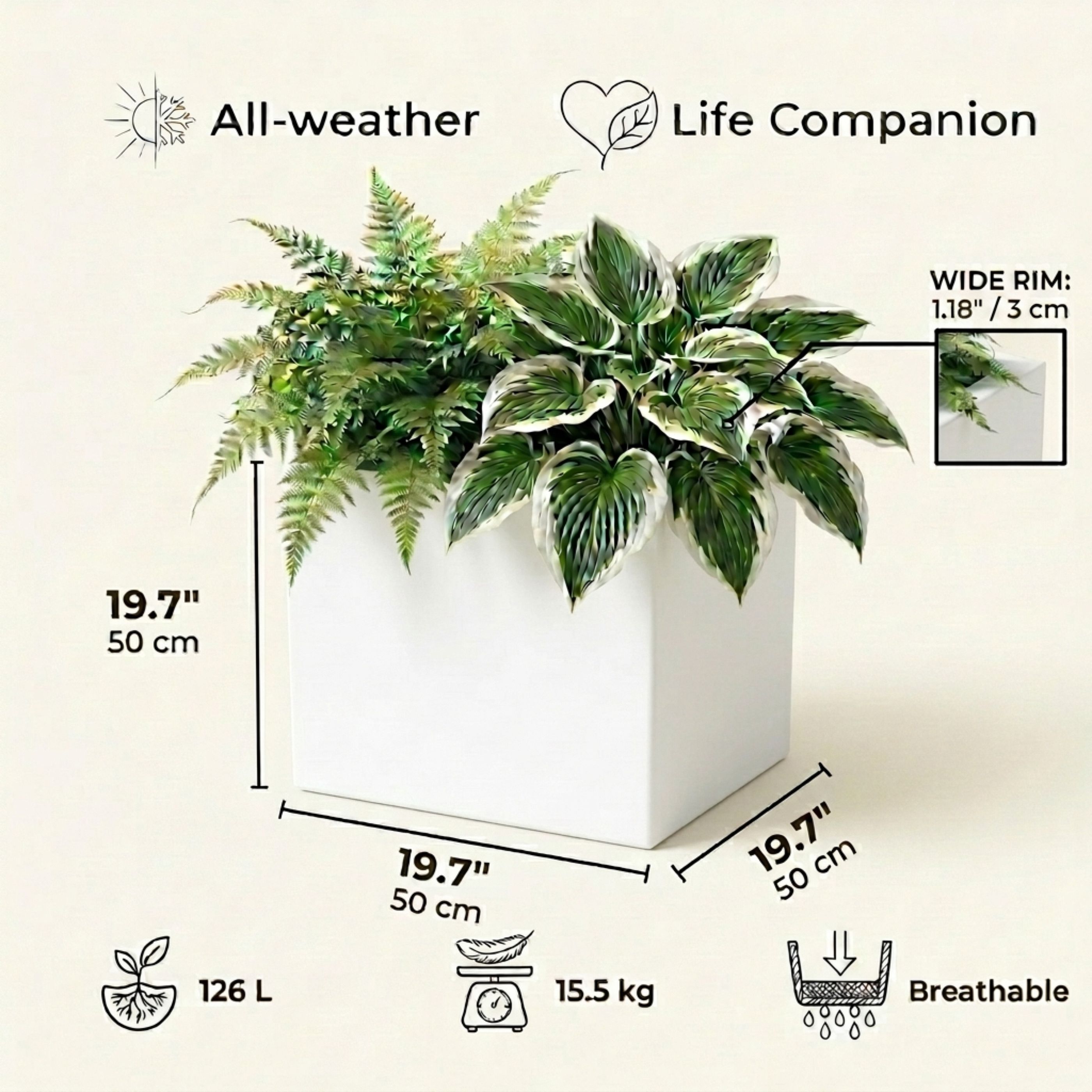 IDEALIST Lite Square Box Contemporary Light Concrete Planter