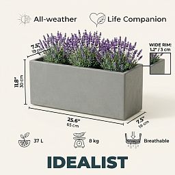 IDEALIST Lite Contemporary Light Concrete High Trough Planter Set