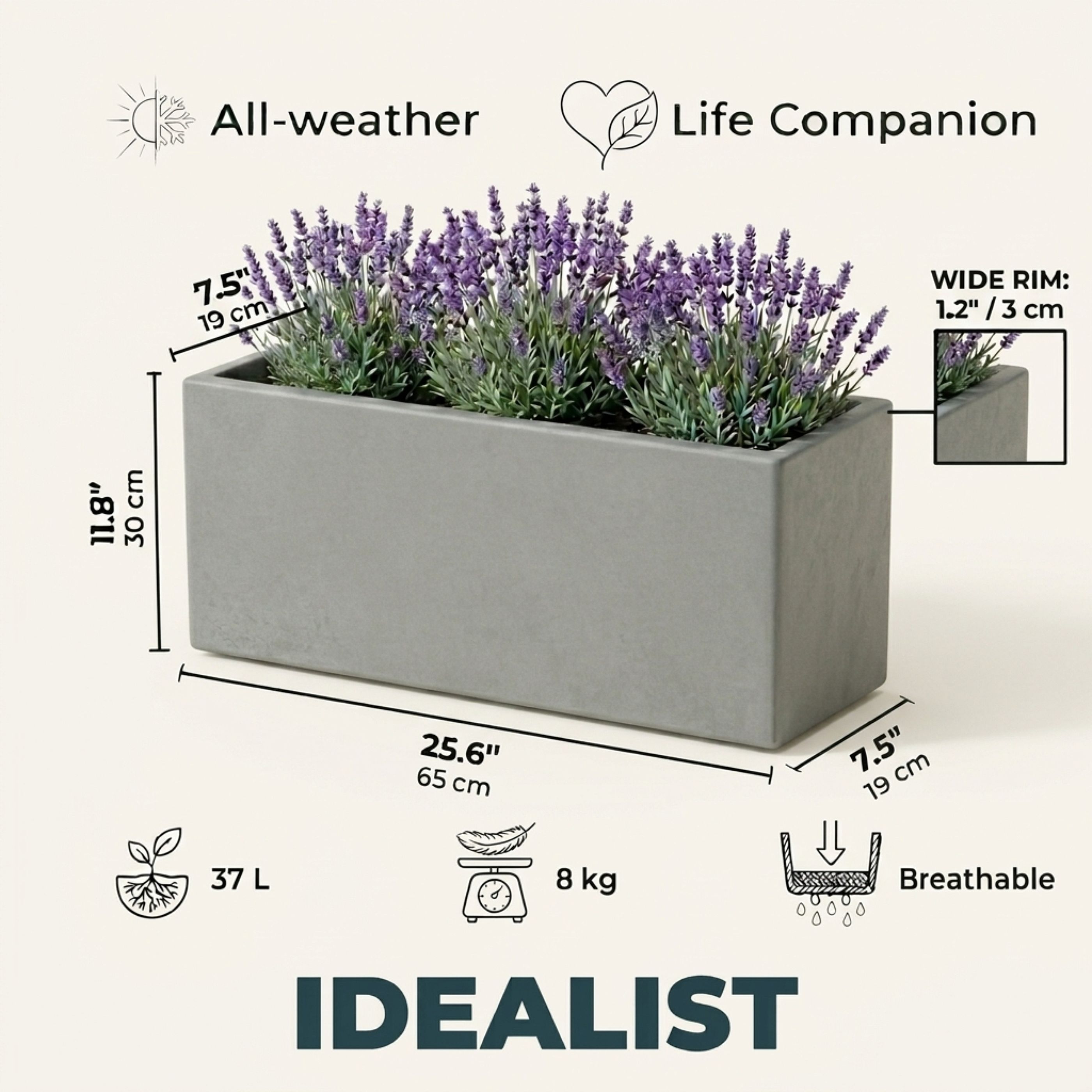 IDEALIST Lite Contemporary Light Concrete High Trough Planter Set