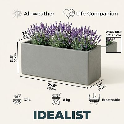 IDEALIST Lite Contemporary Light Concrete High Trough Planter Set