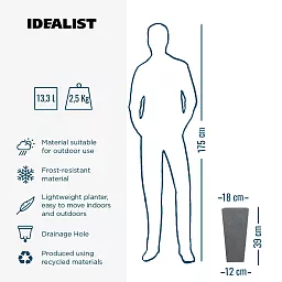 IDEALIST Lite Textured Concrete Effect Tall Tapered Outdoor Planter