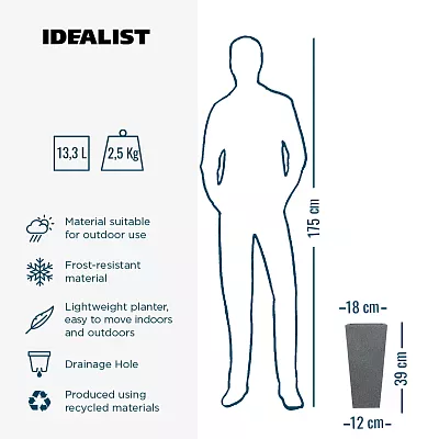 IDEALIST Lite Textured Concrete Effect Tall Tapered Outdoor Planter