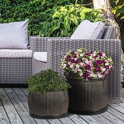 IDEALIST Lite Vertical Ribbed Vintage Style Barrel Round Planter