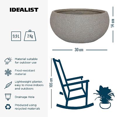 IDEALIST Lite Textured Concrete Effect Bowl Outdoor Planter