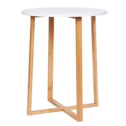 Froppi Small Round Coffee Table for Living Room White Wood Cocktail Table on Natural Bamboo Frame