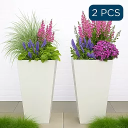 Set of IDEALIST Lite Light Concrete Garden Tall Planters, Outdoor Plant Pots with Tapered Shape