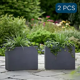 IDEALIST Lite Contemporary Light Concrete Trough Planter Set