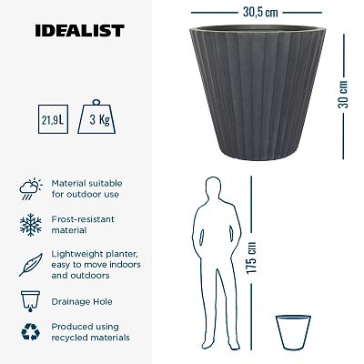 IDEALIST Lite Vintage Ribbed Round Vase Outdoor Planter