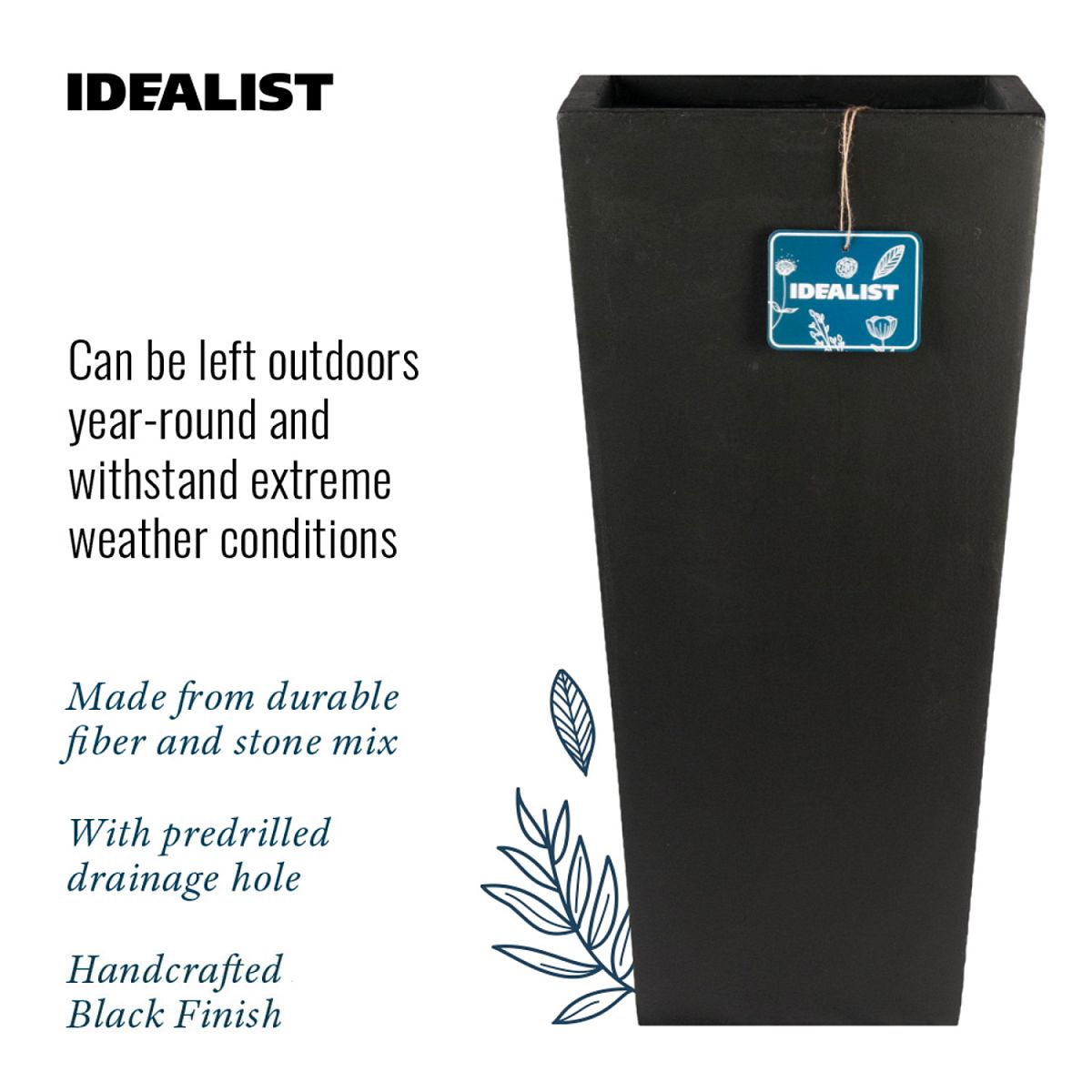 Tall Tapered Contemporary Light Concrete Planter by Idealist Lite