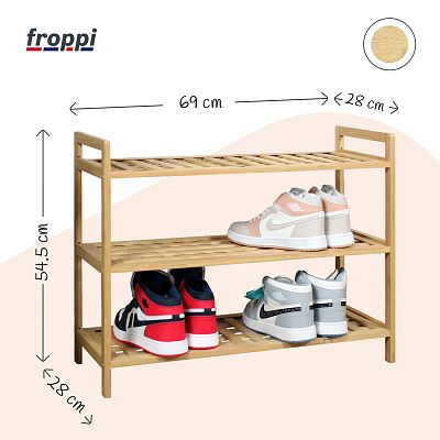 Froppi Bamboo Multi-Purpose Shoe Rack for Shoe Storage 3-Tier Wooden Shoe Shelf and Organiser