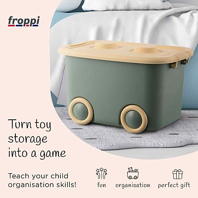 Stackable Plastic Kids Toy Storage Box with Lid and Wheels by Froppi
